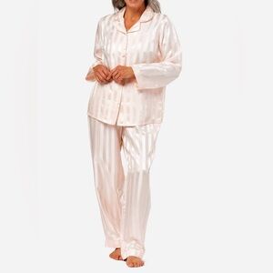 FISHERS FINERY 💯 Mulberry Silk Women's Stripe Pajama Set Light Pink Two-Piece M